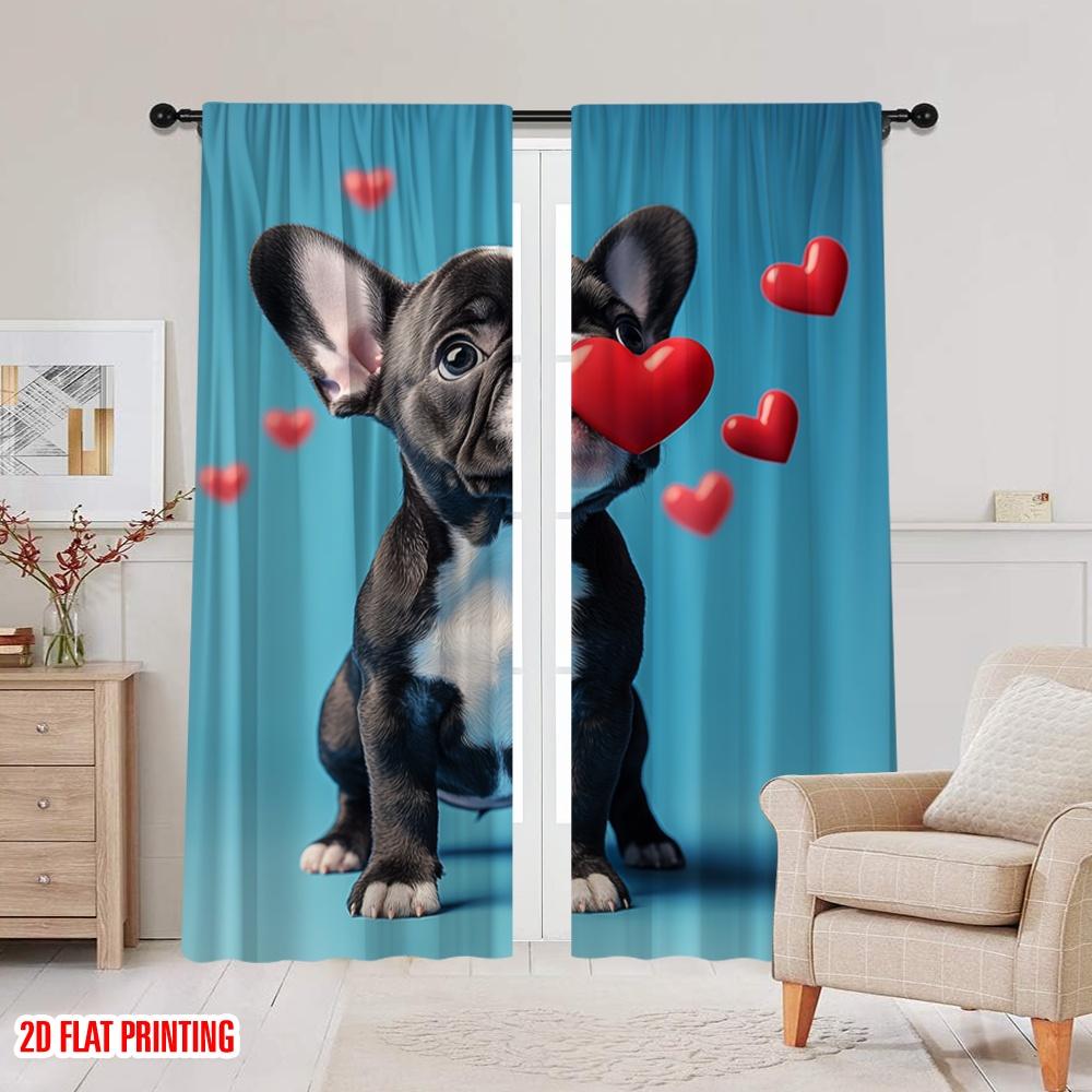 2 Stück, 2D-Flachdruck Vorhänge&Fensterdekoration Welpenliebe Herzen Polyester Einfache Installation (ohne Stange) Perfekt für Heimdeko