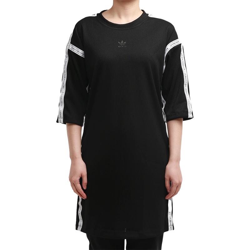 Adidas Originals Directional Fashion Versatile Round Neck Pullover Long Sleeve Dress Women dress Black CG1564