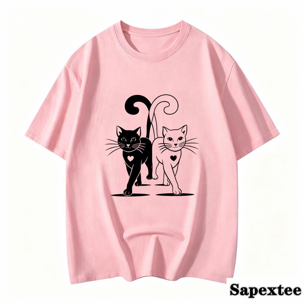 Unisexs Cat Print Tshirt Shortsleeve Tshirt For Unisex Comfortable Casual Wear For Spring Summer And Fall Optimistic Cat Design