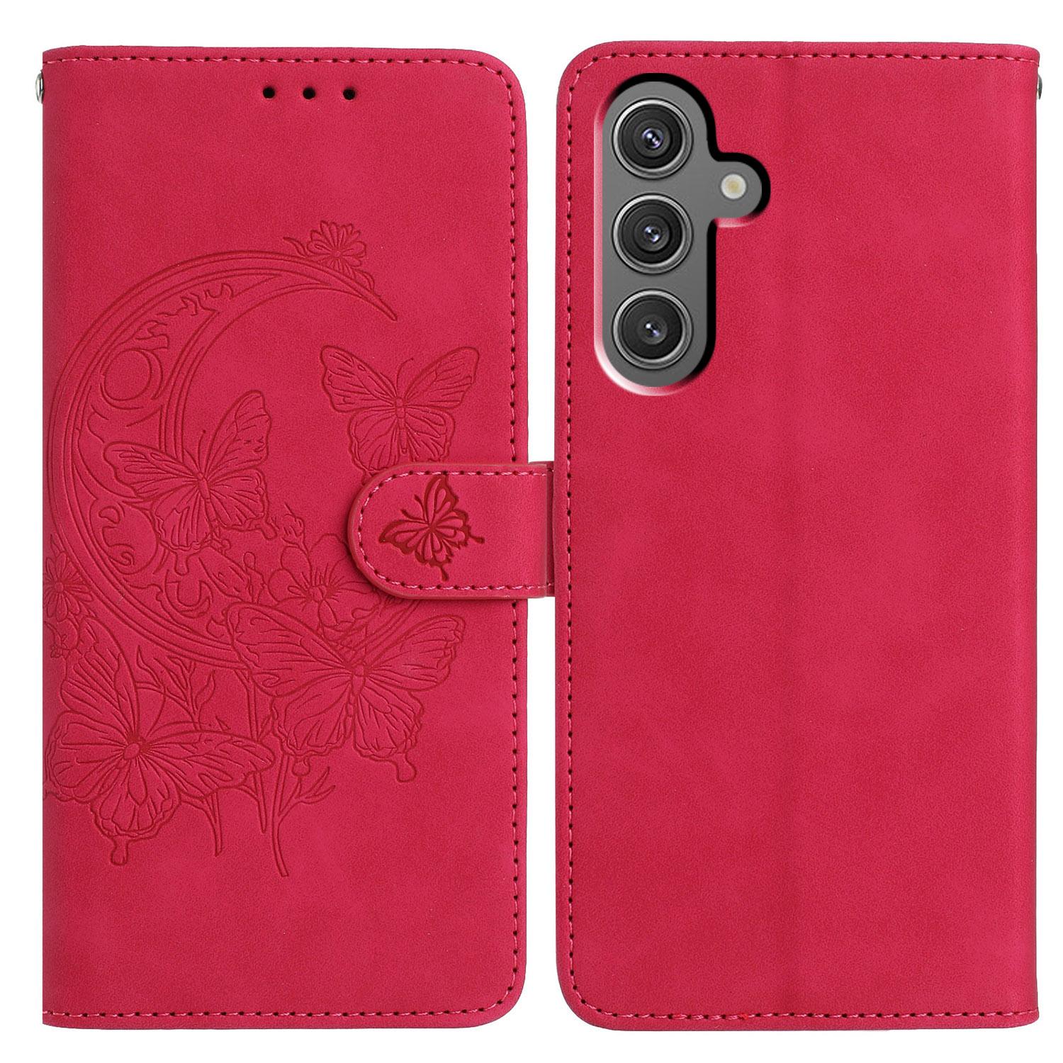 

For Samsung Galaxy A34 5G Case Butterfly Flower Imprinted PU Leather Wallet Stand Phone Cover Rose