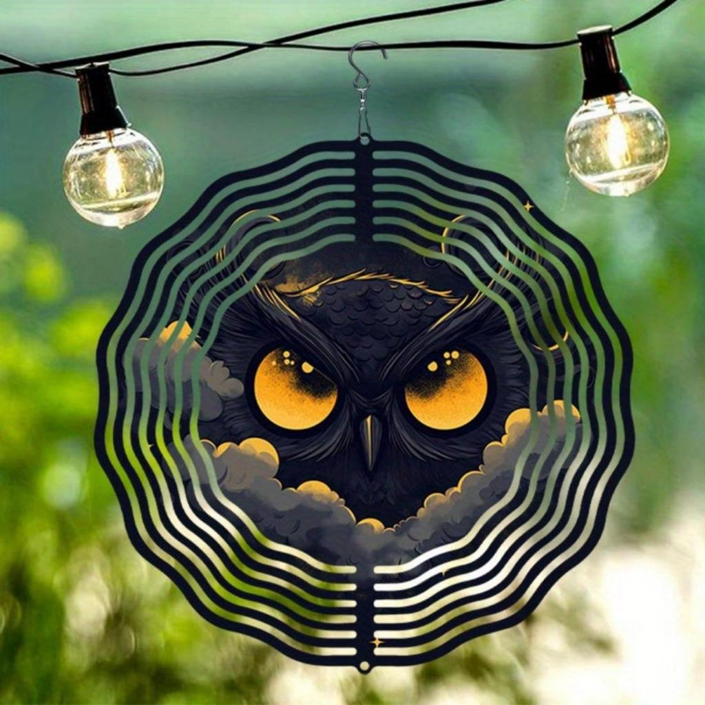 1 szt. Metalowy Dzwonek Wietrzny Mandala Sowa - Czarno-Złoty Artystyczny Design, Kojący Dźwięk Dekoracja Wisząca Zewnętrzna/Wewnętrzna do Ogrodu, Patio