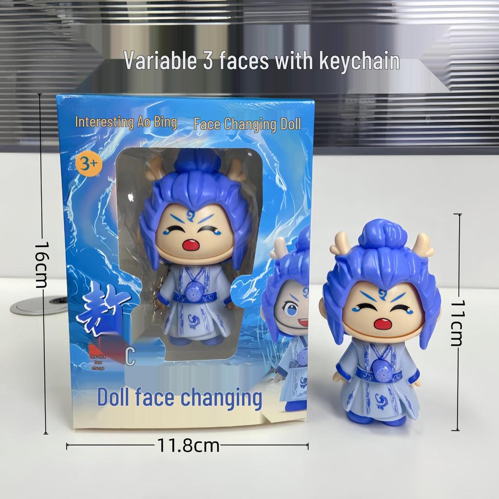 Labubu Schlüsselanhänger Nezha Gesichtswechselnde Puppe Figur Spielzeug Geschenk