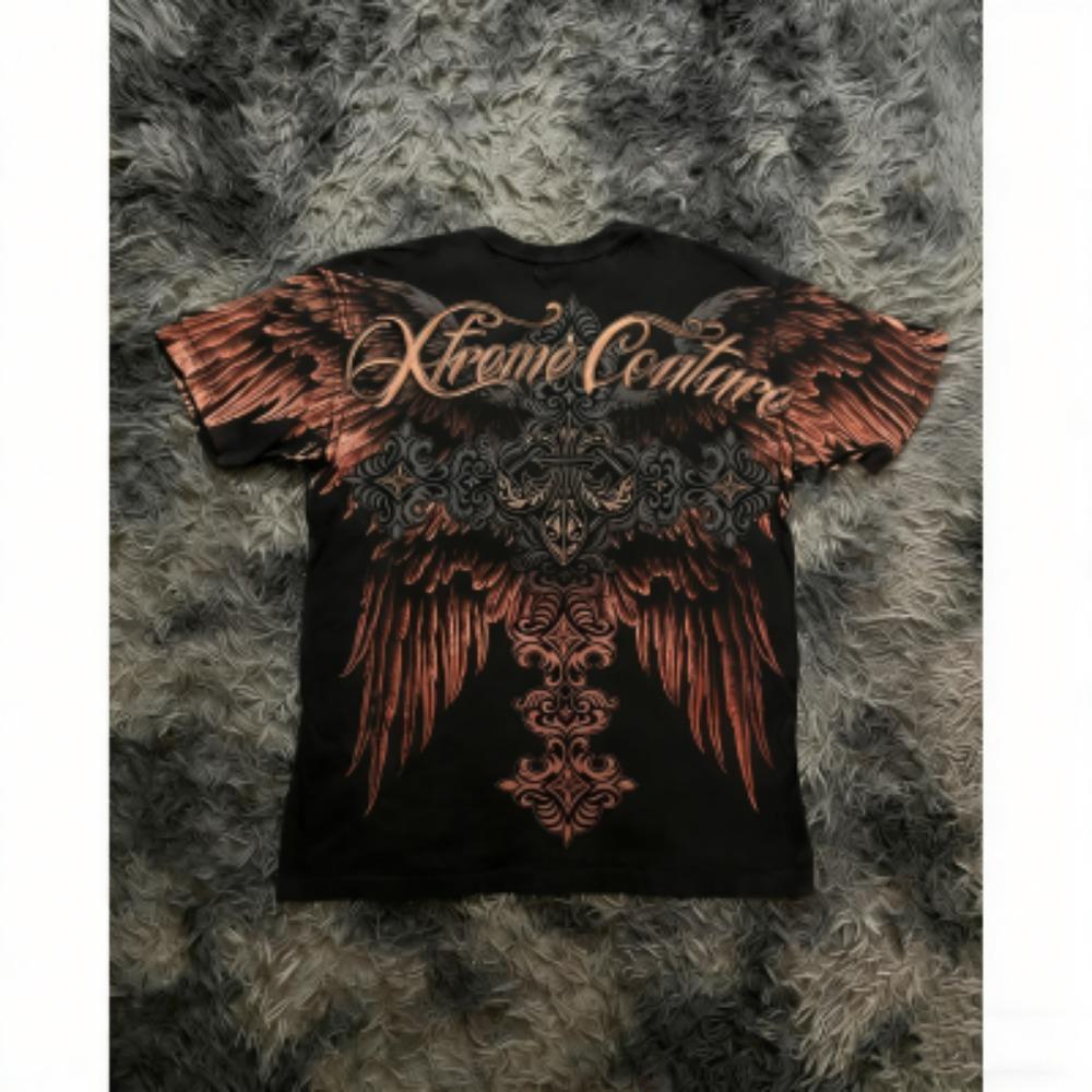 Fashion Summer Kids T-shirt Vintage Gothic Cross Wing Print Tees Round Neck T-shirt Outdoor Street Style Top Casual Boy and Girl's Clothing