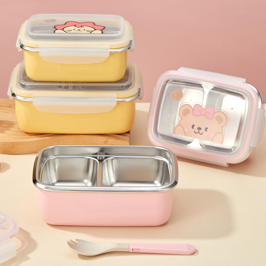 2 Compartment 304 Stainless Steel Bento Lunch Box With Spoon 530/850ML Portable Heatable Food Container For Kids Students School