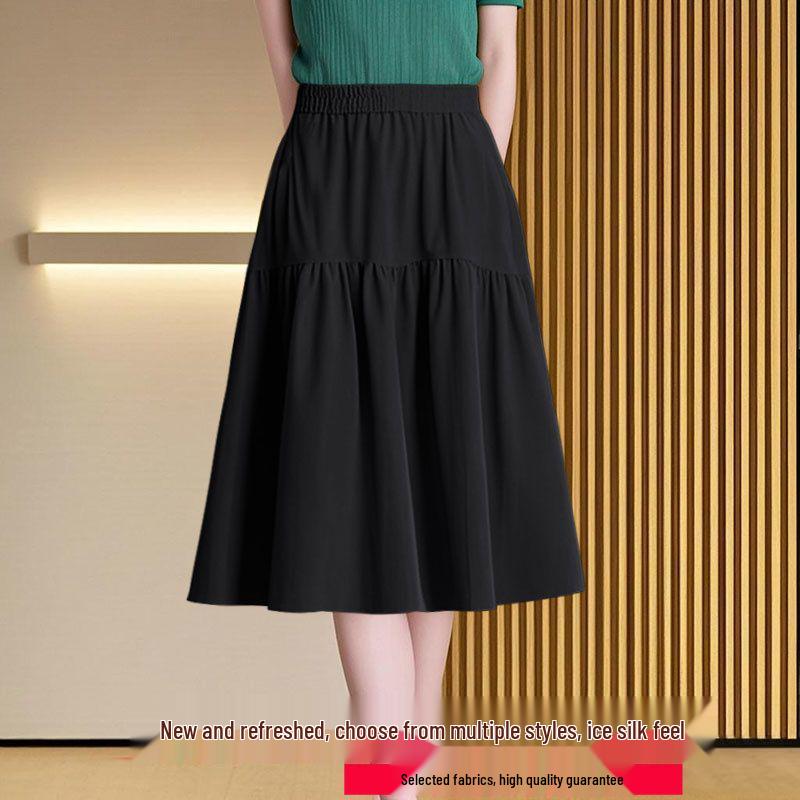 

Women s A-Line Elastic Waist Skirt - Three-Quarter Length, Solid Color, Spring/Summer/Autumn Styles Available M (80-100 lbs)