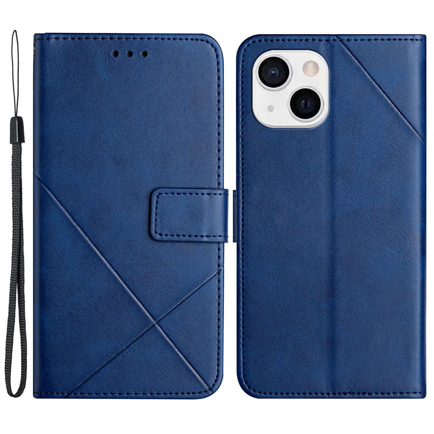 

PU Leather Cover for iPhone 15,Wallet Stand Imprinted Anti-drop Phone Case Blue