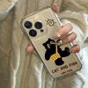 Cute Black Cat & Fish Clear Phone Case, Cartoon Animal Shockproof Cover for iPhone