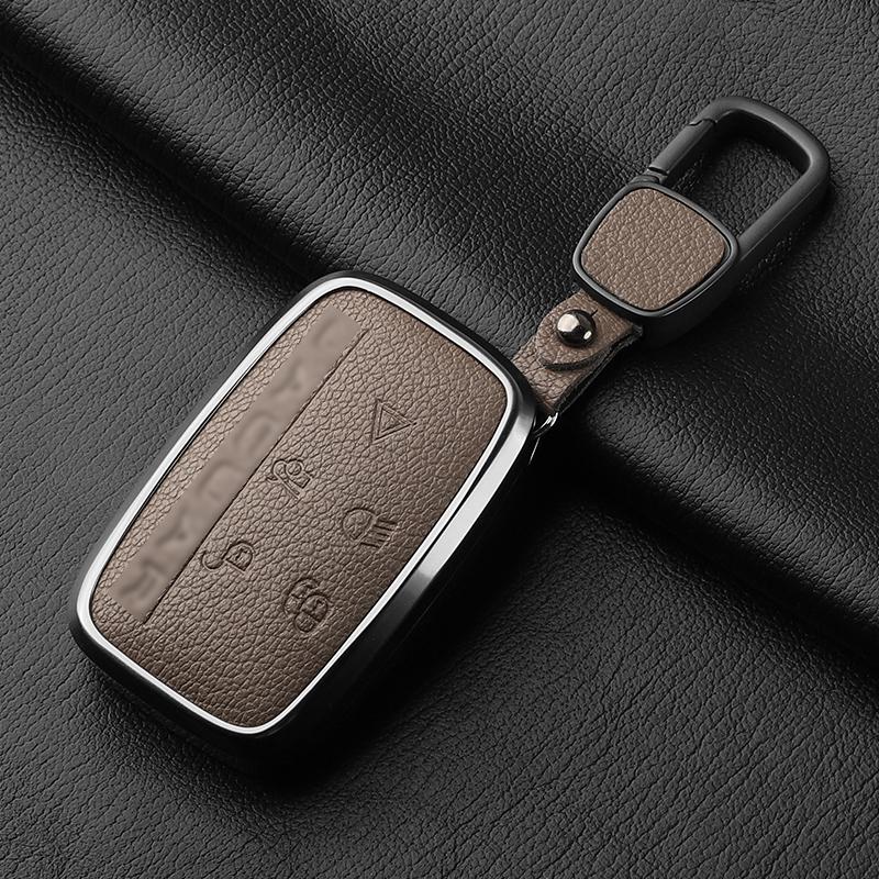 Aluminiumlegierung Ziegenleder Auto Schlüsselhülle Abdeckung für Jaguar JLR XF XJ XE XJL XFL I-PACE E-PACE F-Pace Auto Schlüsselhülle Schutz Fob