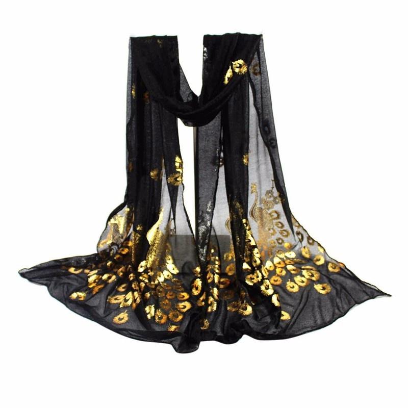 Female Scarf Women Lady Multi-color Peacock Flower Scarf Long Soft Wrap Shawl Stole Scarve