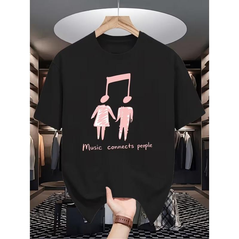 

Men s Music Connects People T-Shirt with Musical Note & Treble Clef Design - Lightweight Breathable Summer Tee Suitable for Concerts 4XL