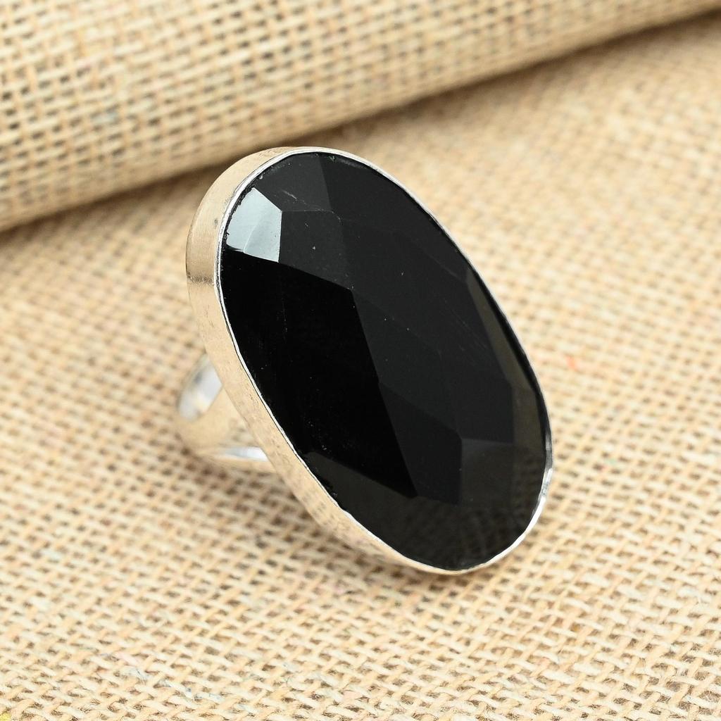 Faceted Black Spinel Gemstone Solid 925 Sterling Silver Handmade Jewelry Wedding Gift Ring