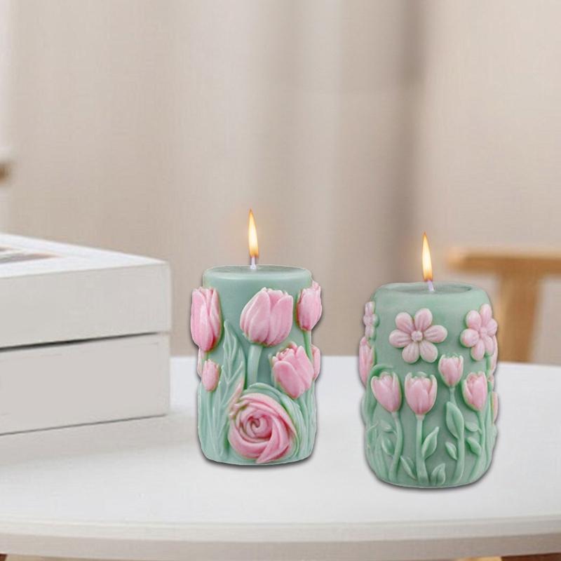 Flower Embossed Cylinder Shape Silicone Molds for Epoxy Resin Making Candle Soap Heat Resistant Floral Silicone Mould