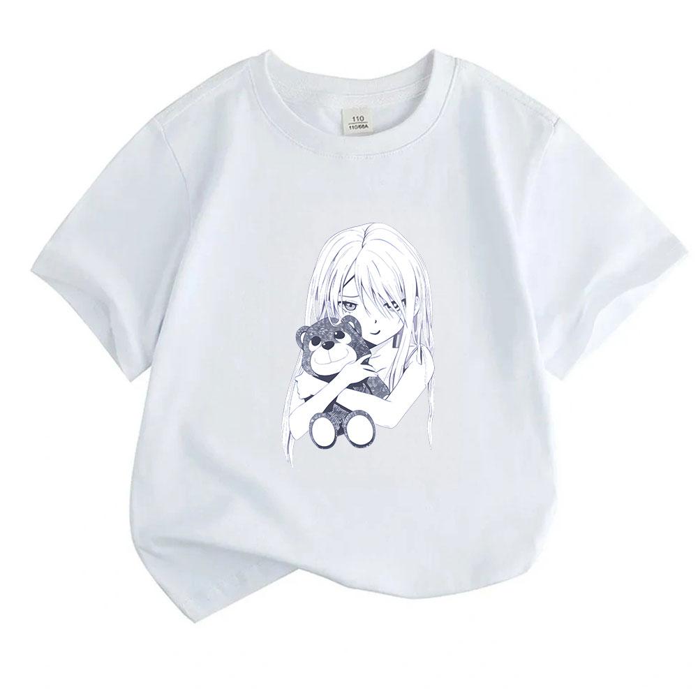 Kids Boys Girls Crew Neck Short Sleeve 100% Cotton T-Shirt, Anime Girl Hug Smiling Teddy Bear Pattern Casual Soft Breathable Summer Tee Tops for Child