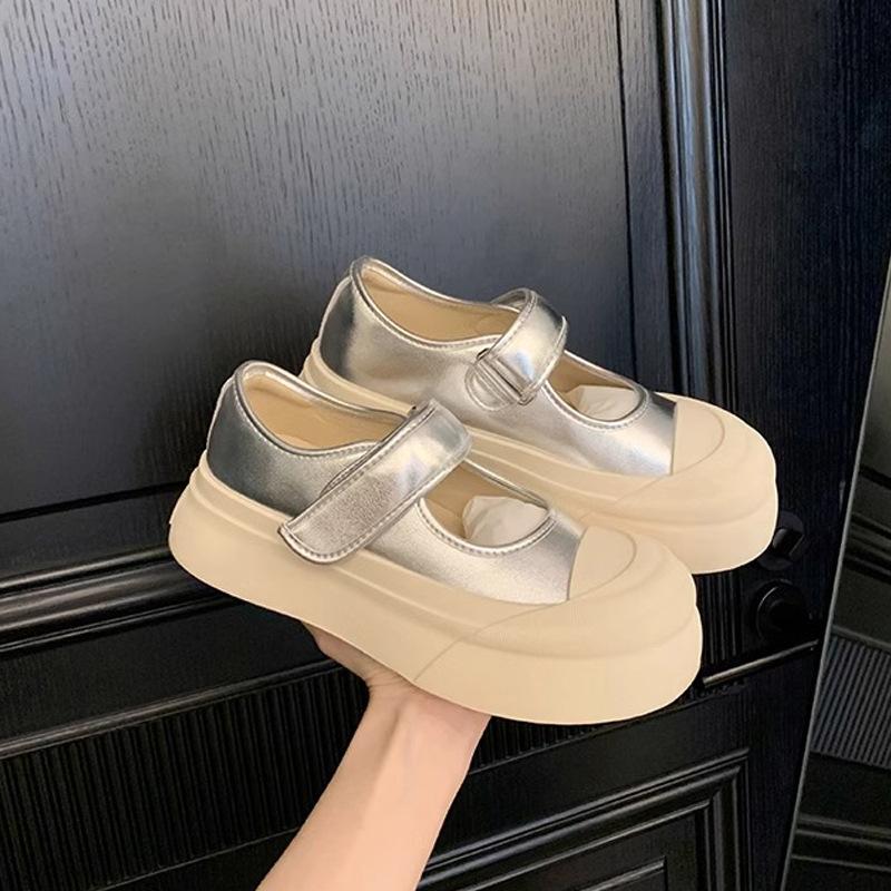 

Grape mother autumn new platform single shoes women s French heightening Velcro Mary Jane light mouth shoes silver single shoes 34