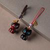 Porte-clés Chat Bois de Santal Écologique Bois Naturel Charme Anime Lanière de Téléphone Tricotée à la Main Style Forêt Mignon Cadeau pour Femmes Filles Accessoire