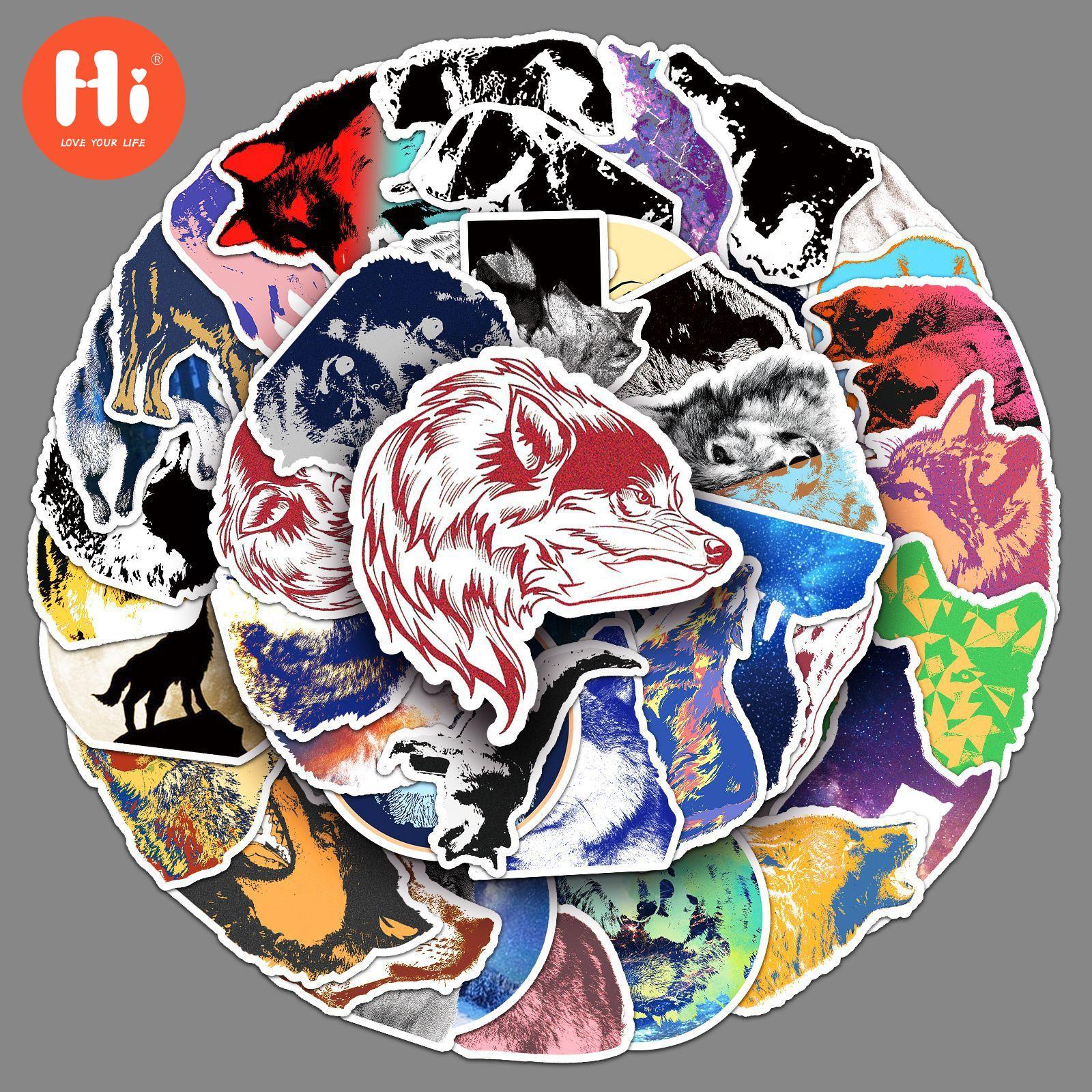 

50 волк граффити персонализированные оригинальные трансграничные свирепые животные тренд DIY скейтборд чашки воды наклейки на багаж водонепроницаемые