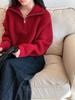 2025 Autumn/Winter Half-Zip High Neck Loose Knit Cardigan Sweater