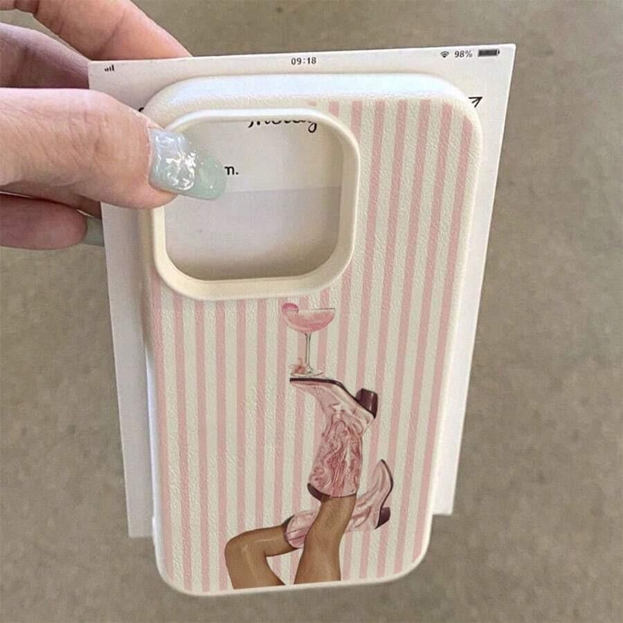 Fashion Pink Stripe Cowboy Boots Case For iPhone 17Air 16 15 14pro 13 12 11 Pro Max Plus Luxury Y2K Aesthetic Soft TPU Cover