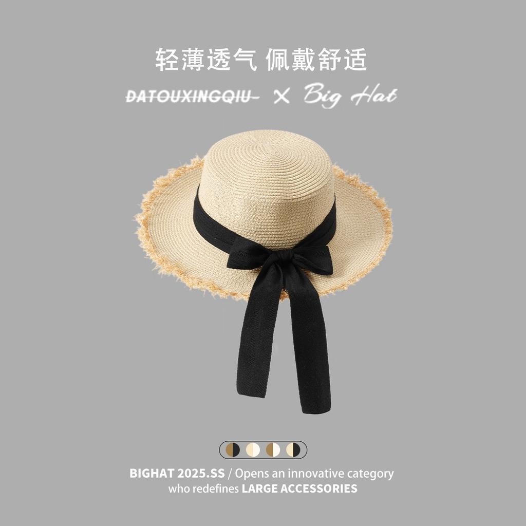Summer bow raffia big brim straw hat women's new summer outdoor seaside beach sunshade sun hat