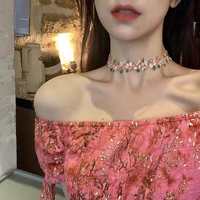 Versatile Sweet Romantic Flowers Necklace Choker For Women Girls  High Quality Embroidery Flower Necklace Accessories