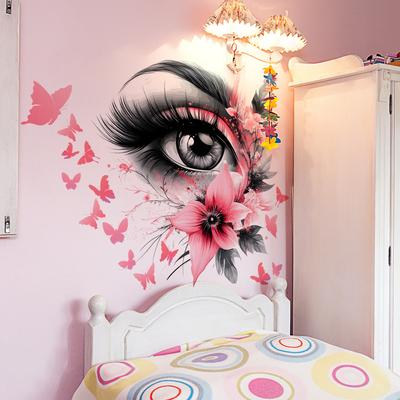 Art Fleur Papillon Œil Créatif Sticker Mural Chambre Salon Atmosphère Maison Décoratif Sticker Mural Auto-adhésif