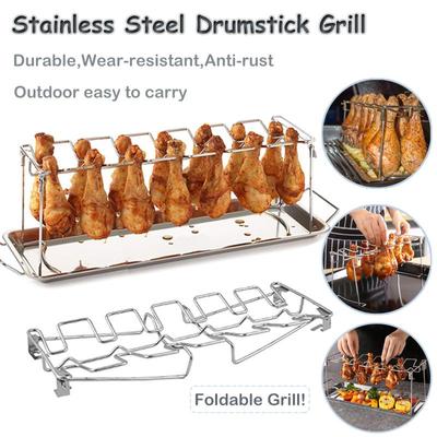 Stainless Steel Outdoor Portable BBQ Beef Chicken Wings Chicken Leg Grill Non-Stick Household BBQ With Tray BBQ Folding BBQ Grill Grill Accessories