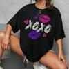 Glitter Lip Print T-shirt, Casual Crew Neck, Short Sleeve, Relaxed Fit, All-season Casual T-shirt