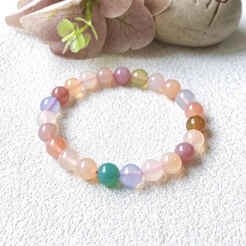 Qian Jing Wan Ma Natural Agate Candy-Colored Round Bead Women's Bracelet