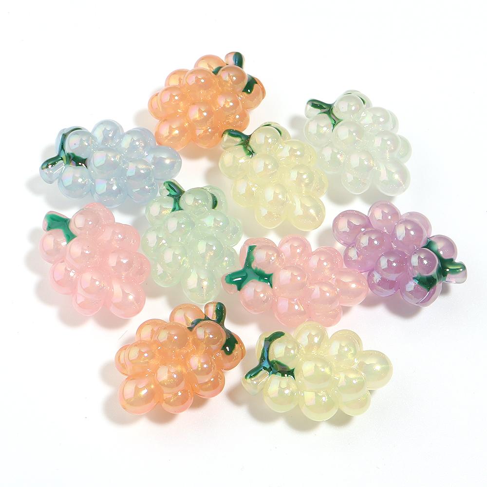 10pcs/lot Plated Colored Acrylic Beads Cute Grape Shaped Big Hole Loose Spaced Beads For DIY Headwear Hairpins Decor Accessories