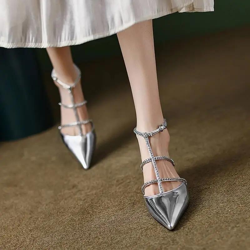 With Low Heels Ladies Shoes Buckles Pointed Toe Women's Sandals Asian Size Footwear Sales New Breathable Fashion Pvc Sandal Or F