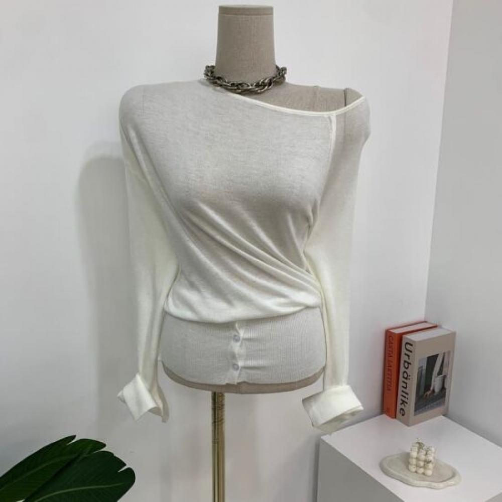 C S In The Room One Off Shoulder Button Long Sleeve Knit 4ColorS C