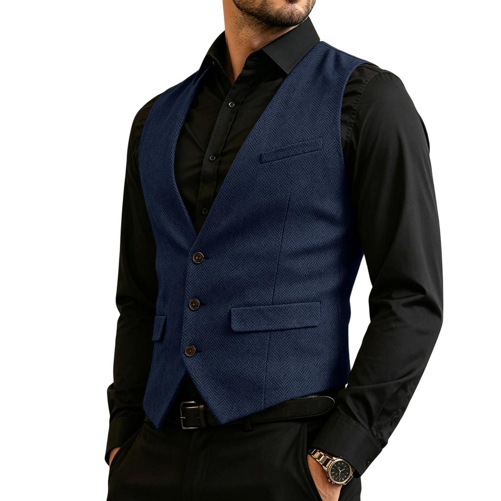 Herren Business Weste Slim Fit Formale Weste Knopfleiste Anzugweste mit Mehreren Taschen für Büro und Freizeit