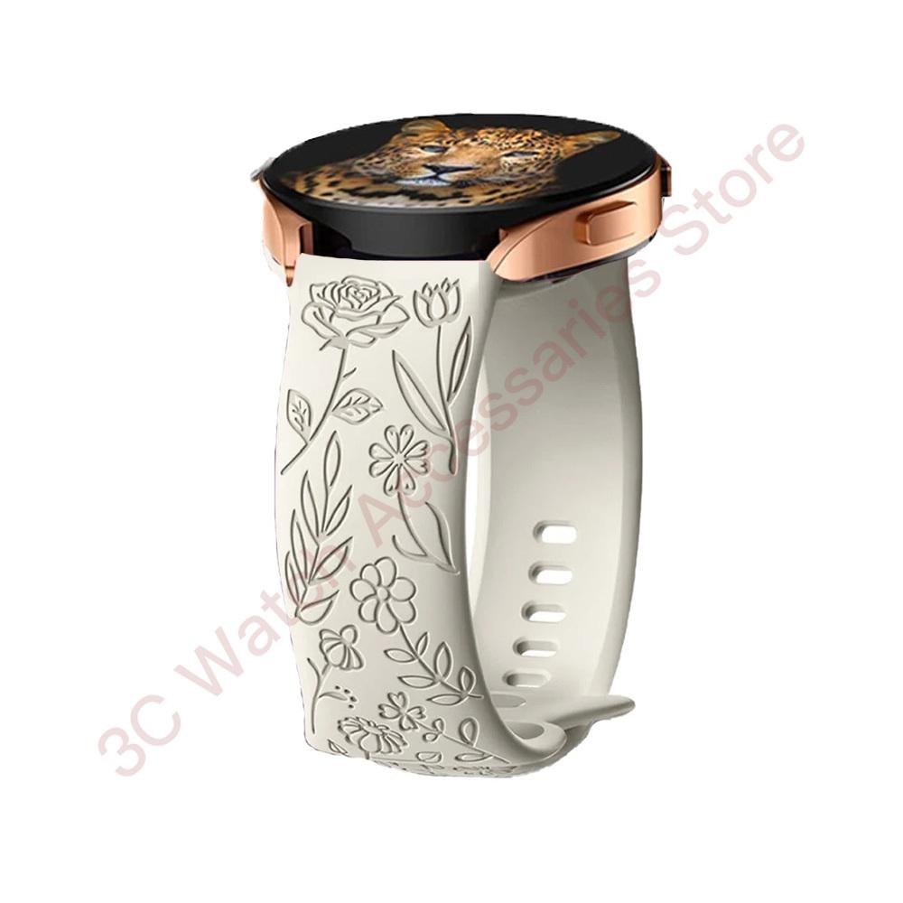 18mm 20mm 22mm Rose engrave Band for Samsung Galaxy Watch 654 40mm 44mm Gear S3 Silicone Cute Strap Classic 43mm 45mm Active 2