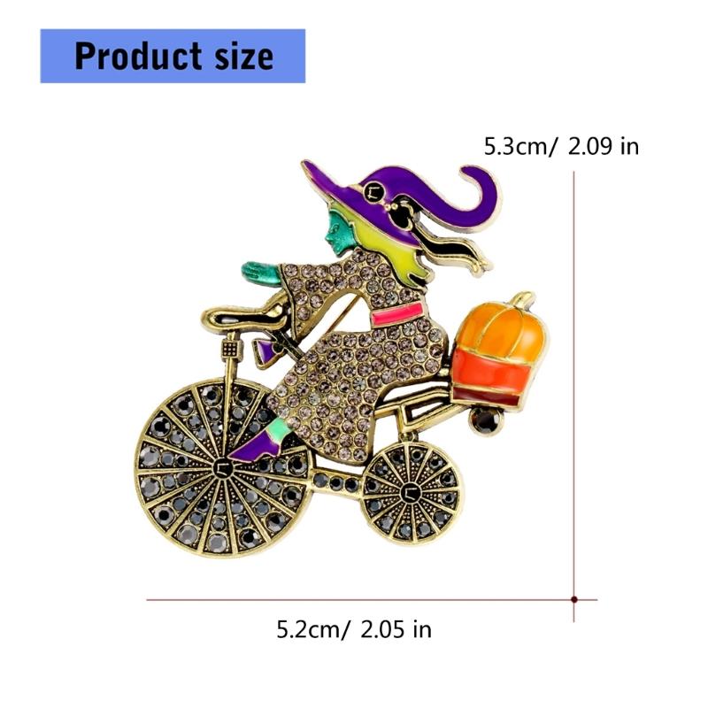 Bezaubernde Hexe auf Fahrrad Kürbis Brosche Legierung Schmuck Accessoire Für Halloween Outfit