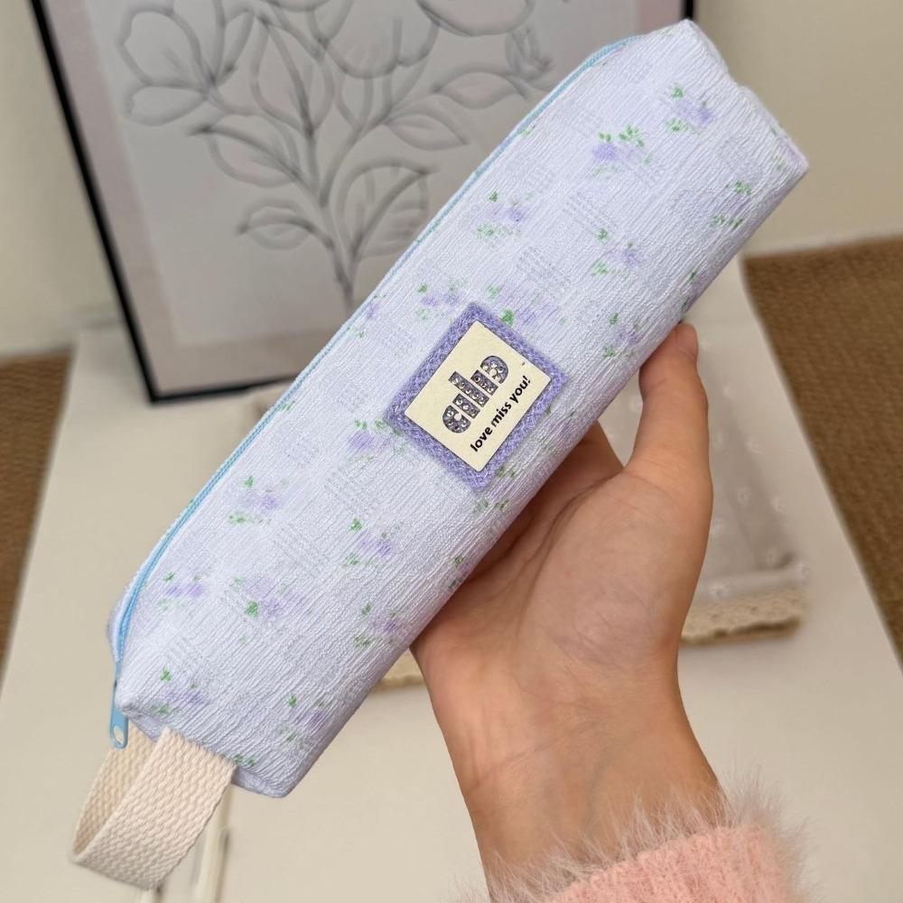 Korean Style Small Flower Print Pencil Case Large Capacity Pencil Pouch Pen Box Home Use
