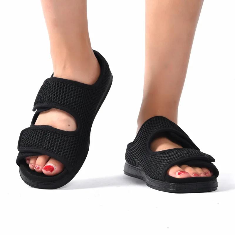 Summer Comfortable Diabetes Shoes Fat Thumb Instep Height Foot Code Middle-Aged Elderly Sandals Puffy Adjustable Slippers