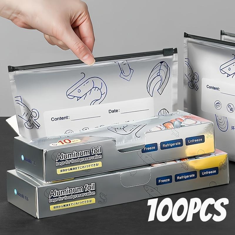 Large Capacity Aluminum Foil Food Storage Bags - Leakproof, Freezer Safe, Reusable with Zip Lock (100 Pcs)