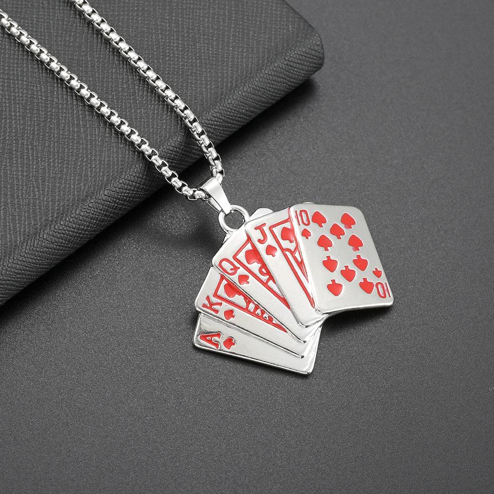 Personality Atmospheric Trend Titanium Steel Sweater Necklace Hip Hop Playing Card Pendant Men'S And Women'S Versatile Sweater Chain Accessories