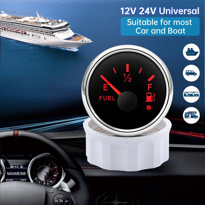 MAIMEIMI 7 Color LED 0-190ohm 52MM Fuel Water Level Gauge Water Temp Oil Pressure Meter Oil Temp Voltmeter with Alarm Optional