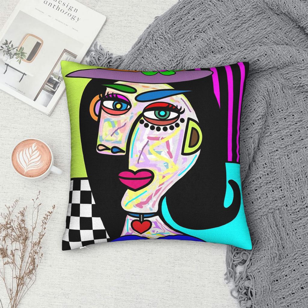 Funky Lady With Hat Art Face Picasso Square Pillowcases Polyester Seat Cushion Case Cool Home Decoration Pillowcase 45*45
