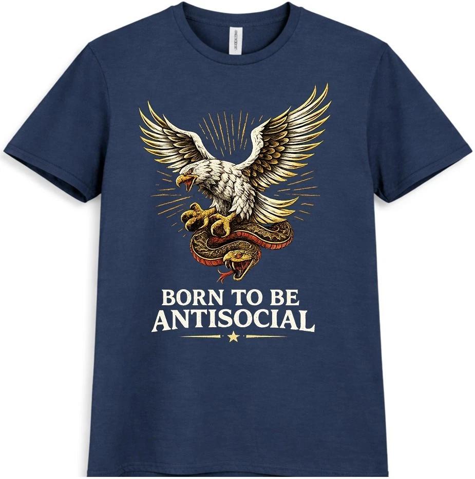Born To Be Antisocial T Shirt Eagle Snake Biker Gothic Tattoo Gift Graphic Tee XXL