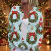 Damen Weihnachtsdruck Langarm Strickjacke Knopfleiste Pullover