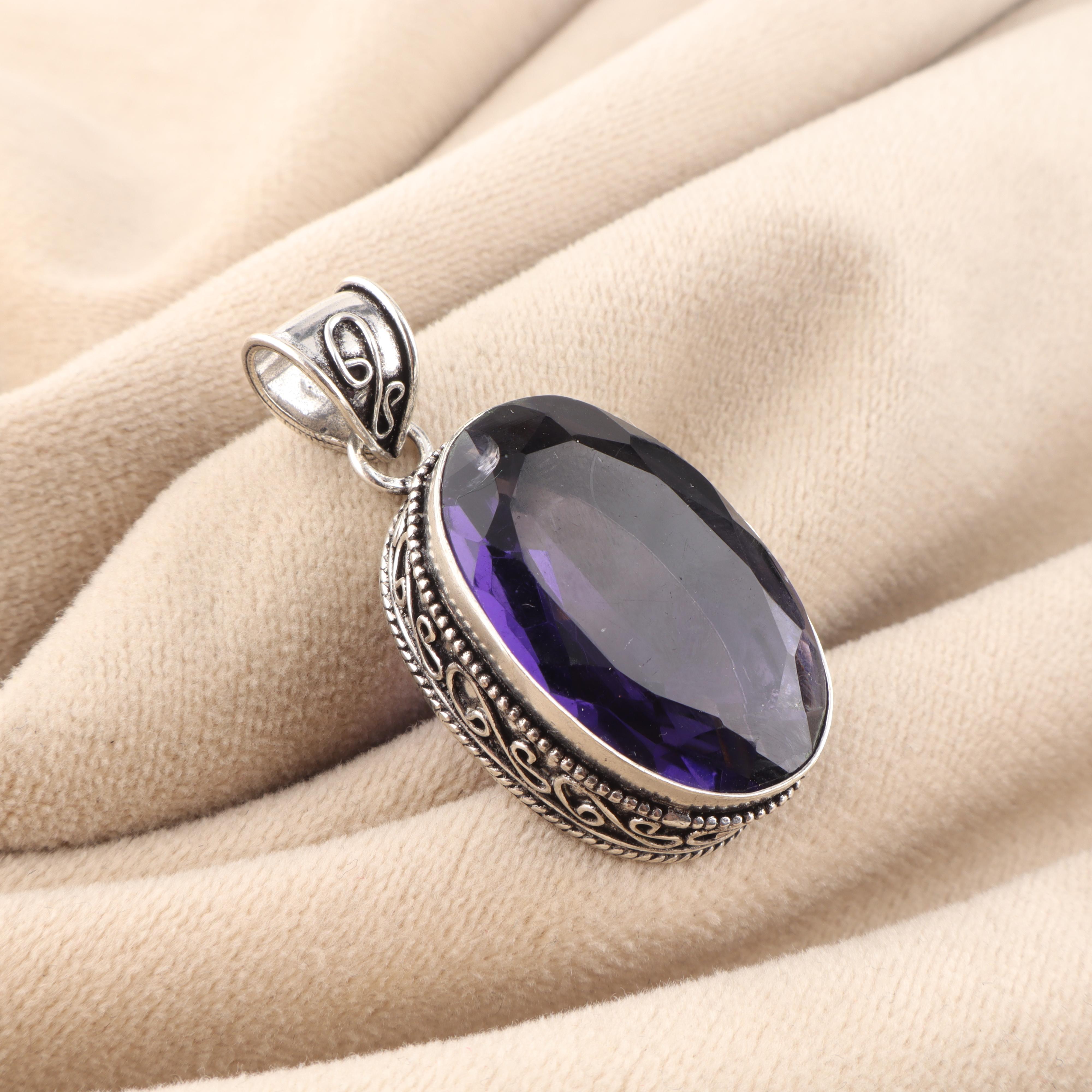 

Iolite Gemstone 925 Sterling Silver Handmade Vintage Style Oval cut Pendant 1.8 Women Jewelry For Gift PP-71-1