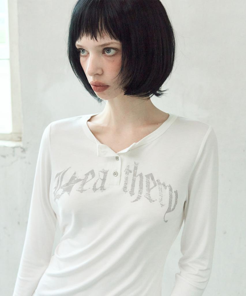 LEATHERY Faded Henley Neck Long Sleeve [Ivory]