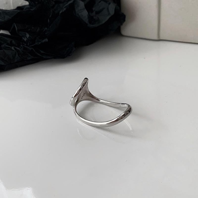 PANJBJ 925 Silver Line Crossing Ring for Women Punk Hip Hop Exaggerate Trend Adjustable Jewelry Party Gift