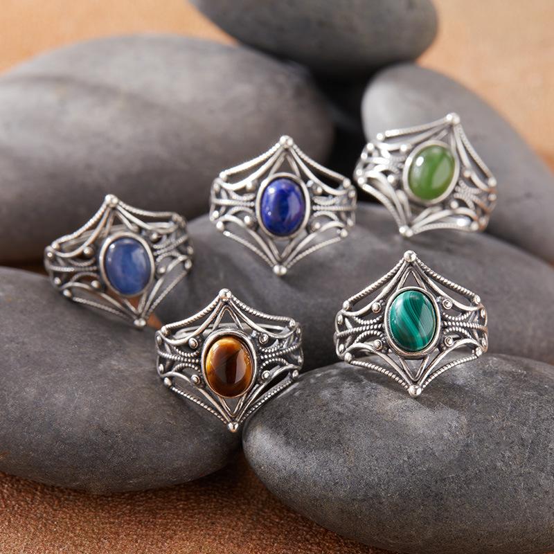 Natural Gemstone Moonstone Topaz Tiger Eye Kyanite Colored Treasure Ring Women'S S925 Sterling Silver Thai Silver Index Finger Ring