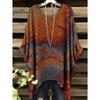 Bohemio Chic Oversize de Moda Estampados Étnicos Dobladillo Irregular Cuello Redondo Ropa Moda Ropa de Mujer Versátil Ropa para Mujer