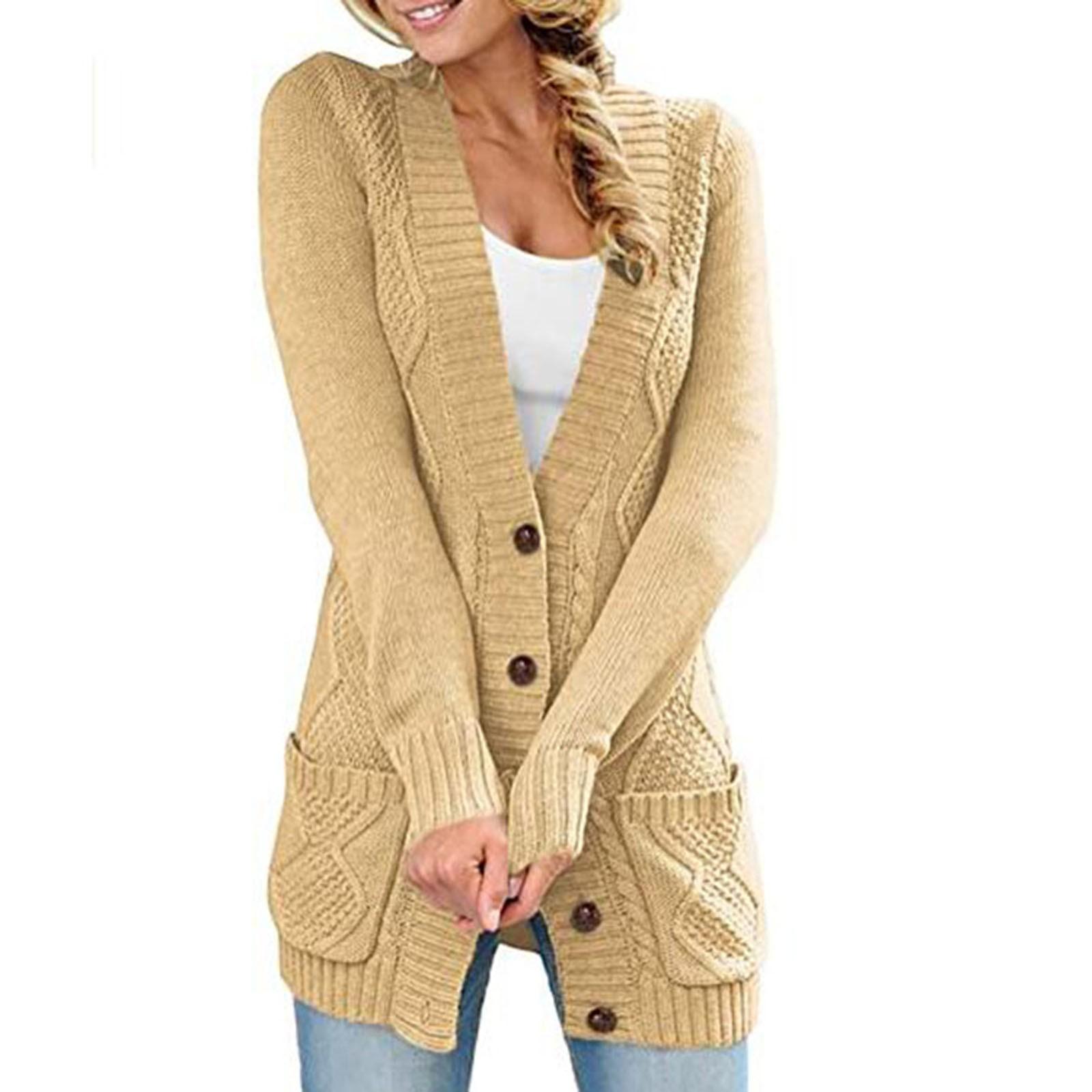

Womens Button Cardigan Sweaters Long Open Front Sweater Coat With Pocketed Plus Size XL хакі