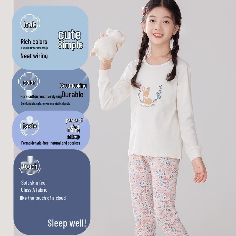 Warme Baumwollpyjamas für Kinder: Mid-Neck Shirts & Hosen für Jungen & Mädchen