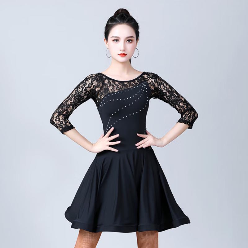 OEING Women's Long Sleeve Lace Latin Dance Dress